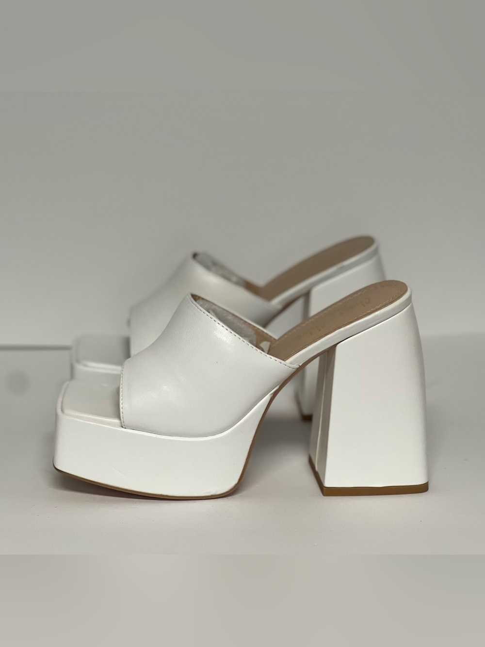 Chase + Chloe White Platform Block Heel Mules